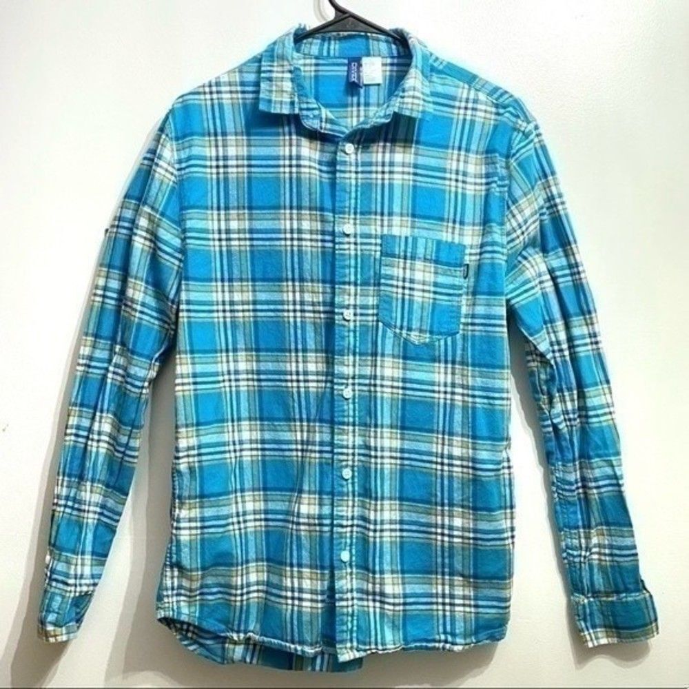 Mens Divided H&M size Small blue plaid button down shirt blue 306B2